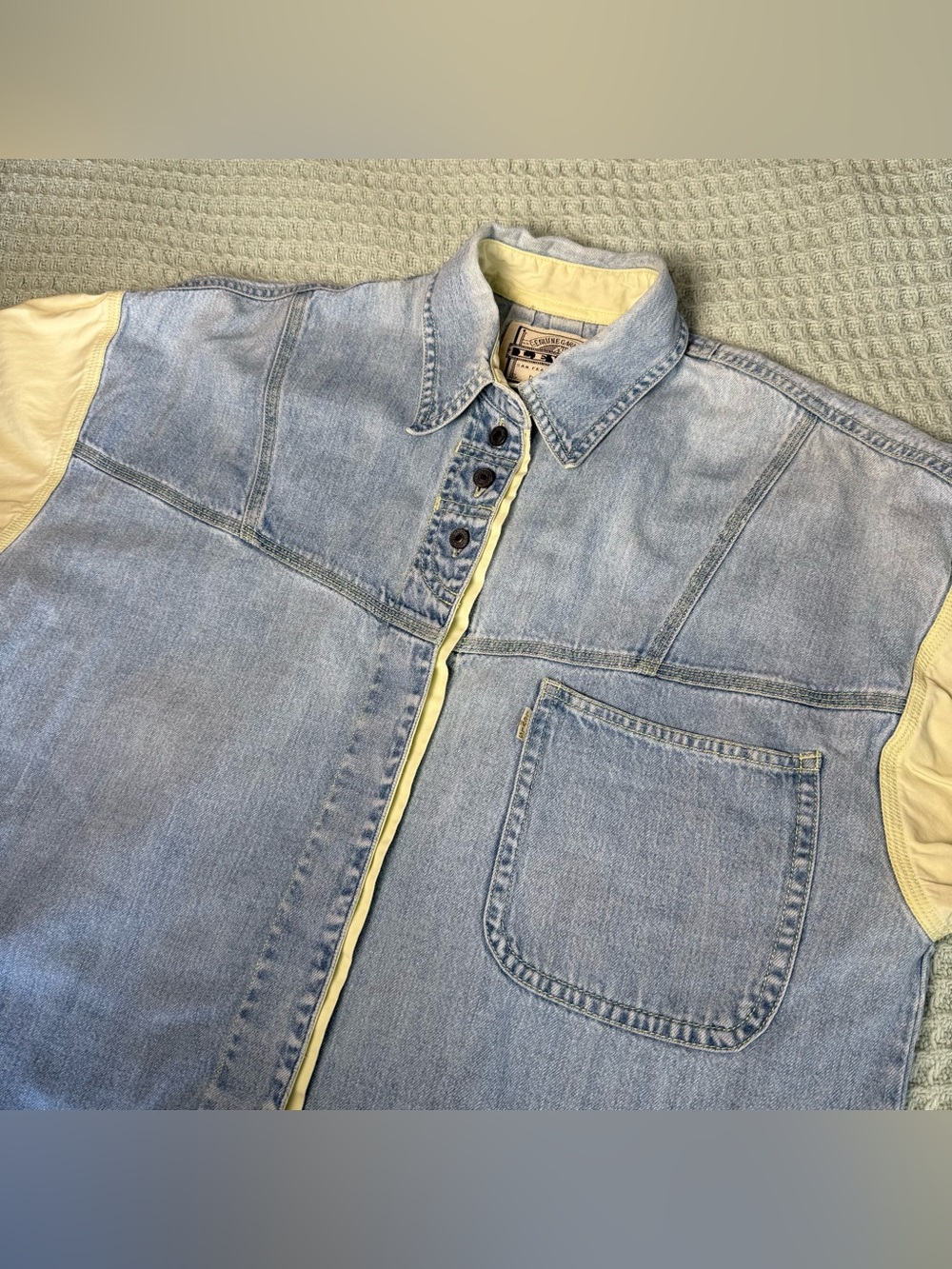 Vintage 90s Levis Denim Button Down Shirt Womens Medium Yellow 1993 Streetwear